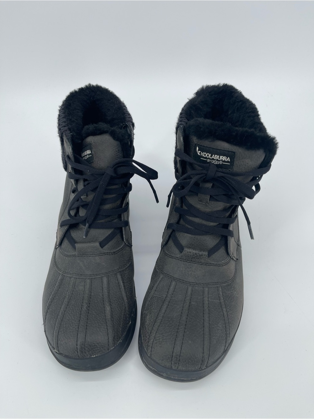 Koolaburra Black Faux-Fur Trim Waterproof Lace-Up Winter Boots